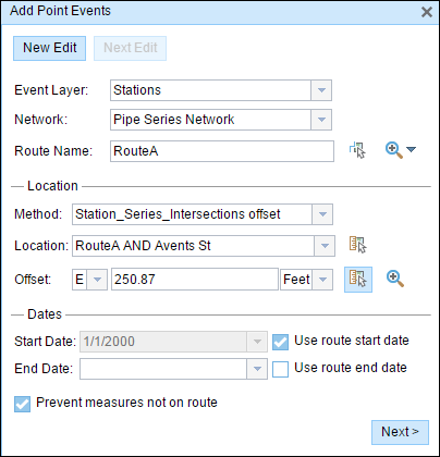 Add Point Events dialog box Add Point Events dialog box