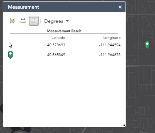 Point measurement result with geometry on map Point measurement result with geometry on map
